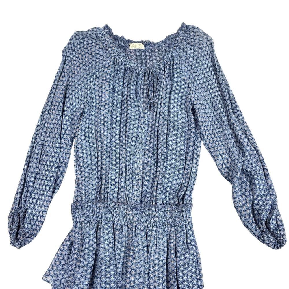 LoveShackFancy Blue Popover Mini Dress Long Sleeve Tiered Ruffle Size M - Picture 5 of 12